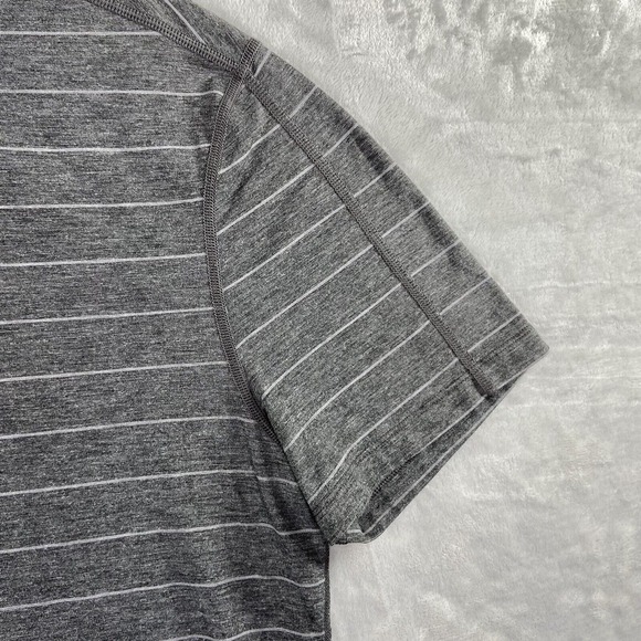 Lululemon Shirt men's Medium Polo Gray Striped Short Sleeve Casual Stretchy Logo - Picture 7 of 13